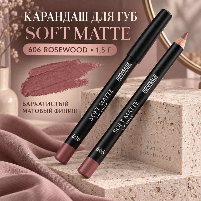 Карандаш для губ LUXVISAGE Soft Matte, оттенок 606 Rosewood, 1,5 г