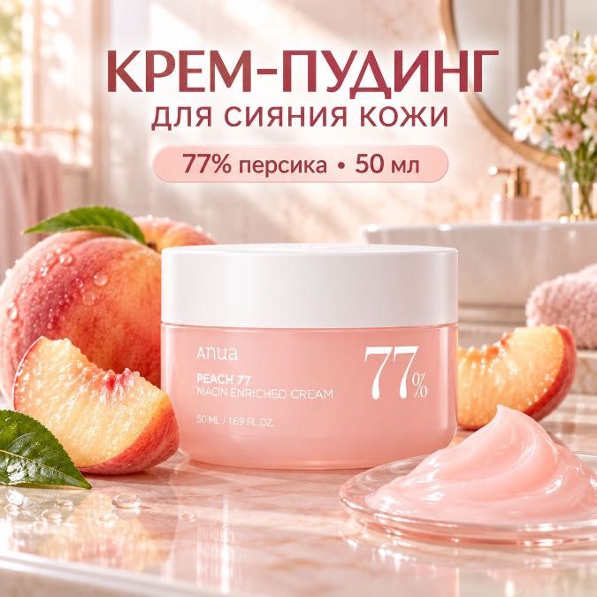 Peach 77 Niacin Enriched Cream Укрепляющий крем-пудинг с персиком и ниацинамидом, Anua, 50 мл